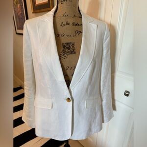 TAILORED SEAMING LINEN BLAZER - WHITE - single breast